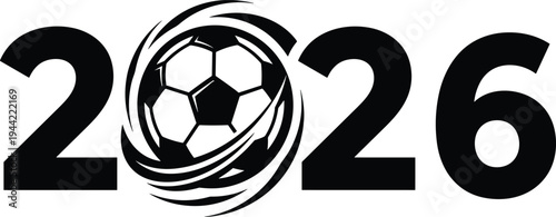 2026 football soccer ball swirl typography design concept for sport tournament championship logo vector illustration graphic element