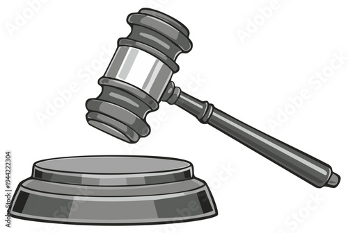 Cartoon Illustration of Judge Gavel Hammer with the base for court hearing and law concepts