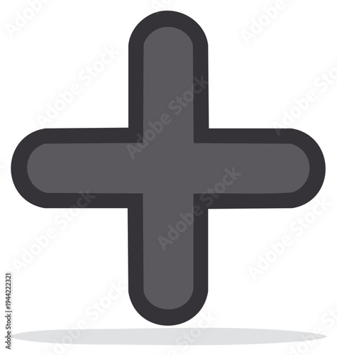 Minimalist gray plus sign icon with rounded corners and a dark outline