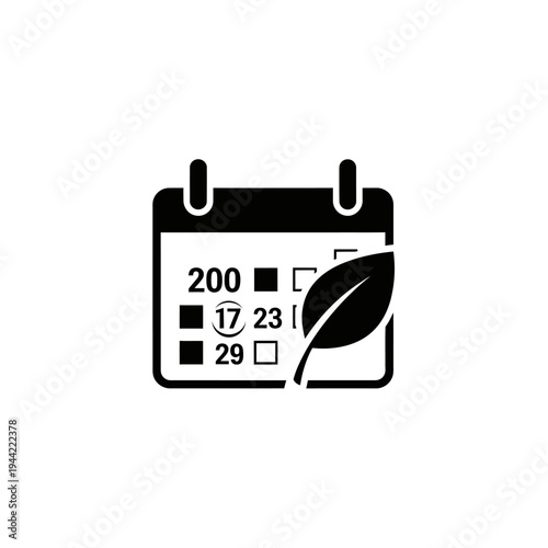 Calendar with leaf icon, symbolizing eco-friendly scheduling, green planning, and sustainable events.