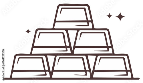 Stacked gold bars or bullion illustration, wealth and shiny asset outline drawing, prosperity