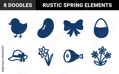 Hand-drawn Easter and spring seasonal elements for organic brand identity. Rustic, naive marker sketch illustrations featuring holiday concepts.