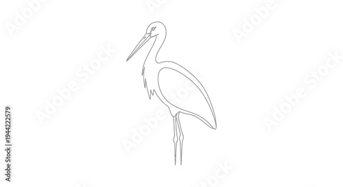 Minimalist outline illustration of a stork bird on a plain white background