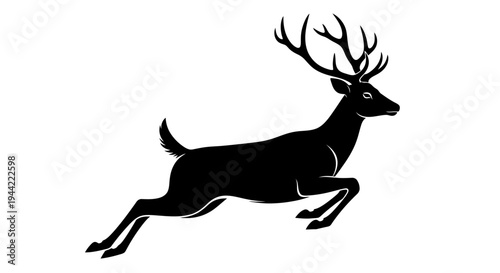 Silhouette of a deer in motion against white background for design
