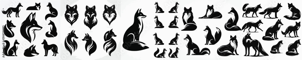 Fototapeta premium Vector set image silhouette of fox