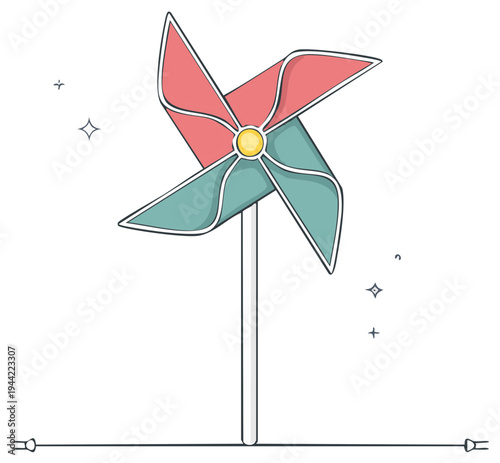 Colorful pinwheel toy with pastel colors and sparkling accents