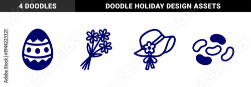 Hand-drawn Easter and spring celebration elements for organic branding. Rustic, naive marker sketch illustrations featuring festive holiday concepts.