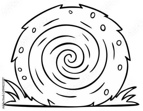 Black and white illustration of a hay bale with grass.