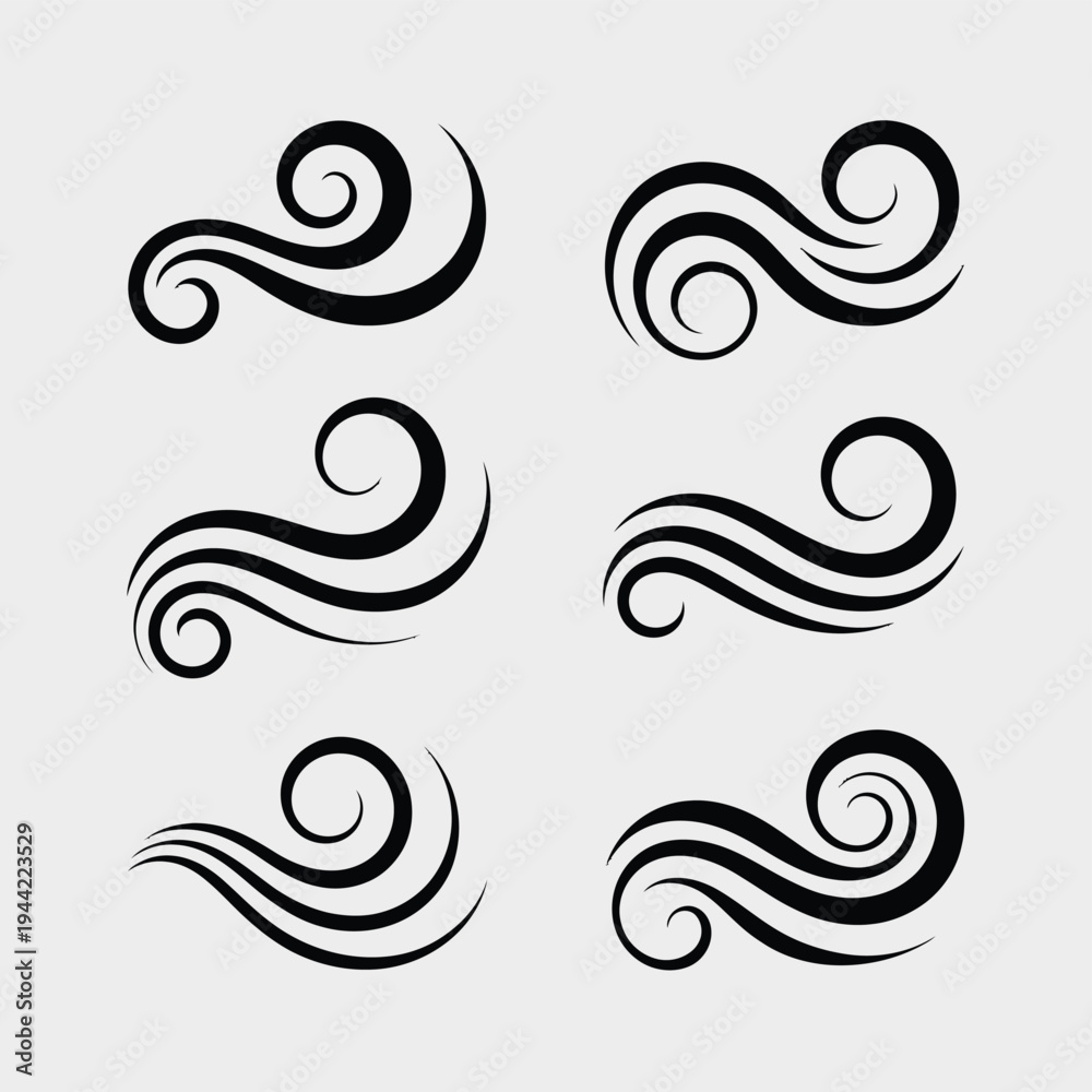 Fototapeta premium Swirl Vector Patterns Set Black Abstract Ornament