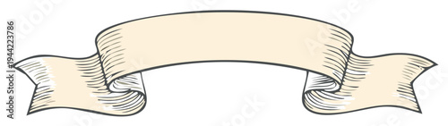 Retro Ribbon Banner Illustration in Engraving Style. Blank Beige Ribbon for Text
