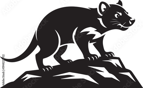 Tasmanian Devil Silhouette on Rocky Outcrop - Fierce Animal Illustration