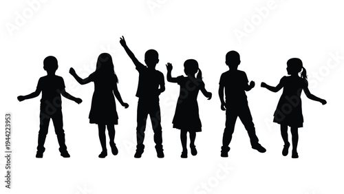 Silhouette of six people dancing together in a line, conveying a sense of unity and harmony through movement and gesture