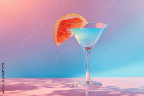 Vibrant Cocktail - Blue Drink with Grapefruit Slice in Dreamy Light.