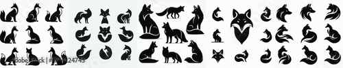 Vector set image silhouette of fox
