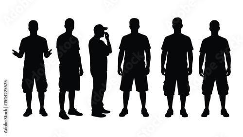 Silhouette analysis of six individuals in casual attire with diverse poses