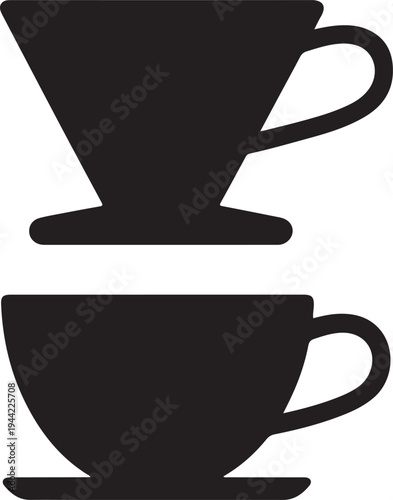 Coffee Dripper and Cup Icon – Pour Over Brewing Silhouette Vector