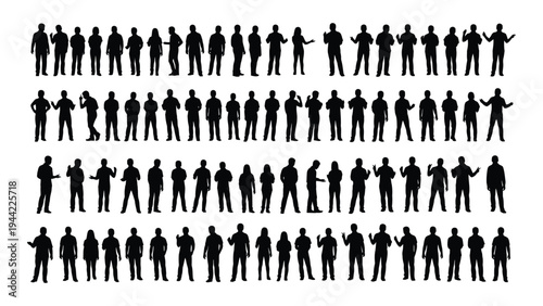 Collection of diverse human silhouettes in various poses and gestures