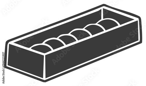 Simple Dark Gray Box Filled with Six Round Objects or Spheres