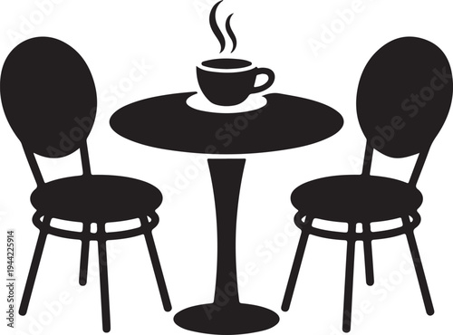 Coffee Table with Two Chairs Icon – Cafe Seating Silhouette Vector