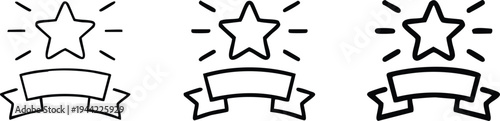 Glowing Star Achievement Ribbon Emblem, vector, illustration, silhouette.