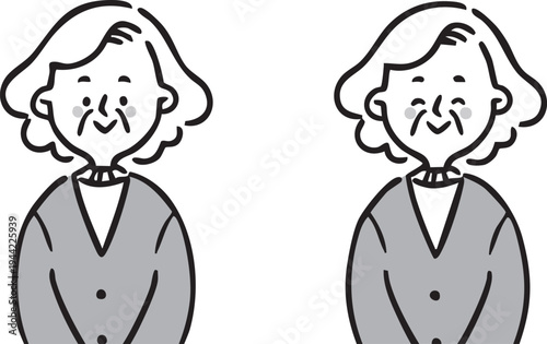 シニア女性　祖母　上半身　ベクター（モノクロ）