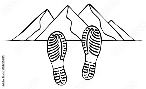 Footprints Ascending Majestic Mountain Peaks Outline Graphic Adventure