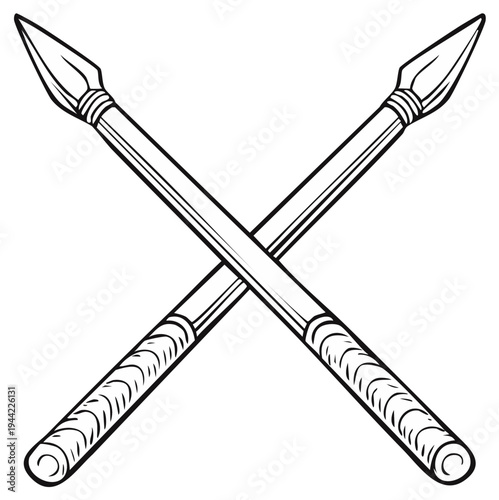 Crossed Spears Hand Drawn Illustration Ancient Weaponry Hunting Primitive Design