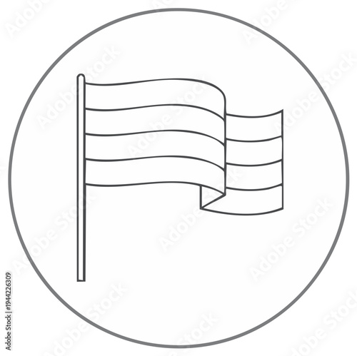 Line Drawing of a Waving Rainbow Flag, Pride Symbol on a Gray Circle