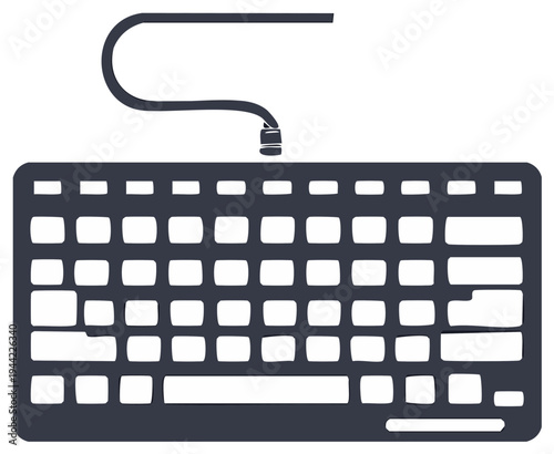 Contoured Keyboard Device Outline with Cable for Input Communication and Typing