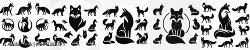 Vector set image silhouette of fox