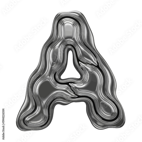 3D Metallic Mercury Splash Letter A Illustration - Glossy Liquid Alphabet Character