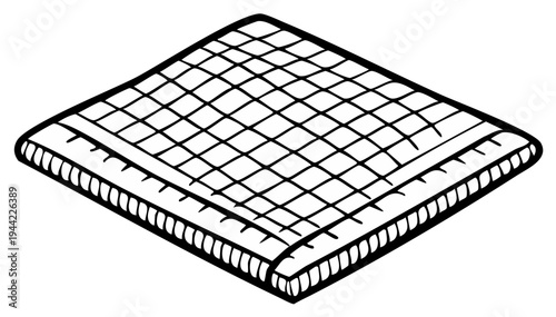 Simple Outline Drawing of a Square Quilted Fabric with Crossed Stitch Pattern