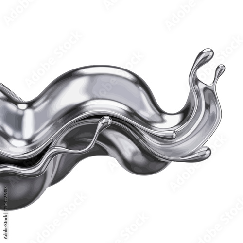 Captivating 3D chrome liquid metal splash, abstract dynamic fluid motion, rendered in exquisite detail and realistic texture, evoking a sense of luxury and elegance