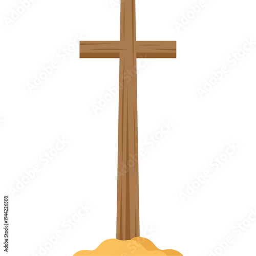 Wooden Christian Cross On Small Hill
