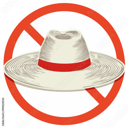 Prohibited Hat Sign Red Circle Symbol Vector Illustration