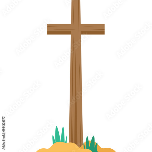 Wooden Christian Cross With White Cloth