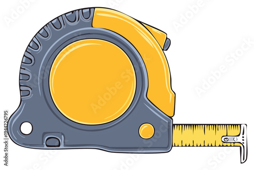 Yellow and Gray Retractable Tape Measure Tool Illustration