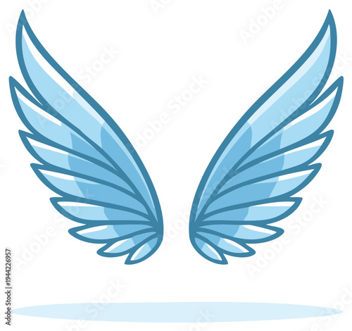 Cartoon Blue Angel Wings Isolated on White, Simple Pair of Wings Illustration