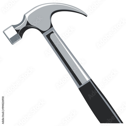 Illustration of a metal hammer with a black handle isolated on a white backdrop