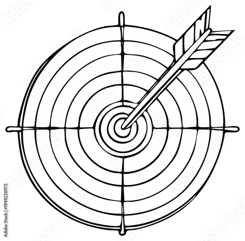 Hand Drawn Arrow Hitting Bullseye Target Symbolizing Aim and Success