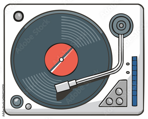 Isolated Illustration of a Vinyl Record Player for Spinning Music, Listening Pleasure, Retro Design