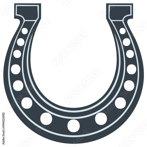 Stylized dark grey horseshoe icon with decorative holes symbolizing good fortune luck and success