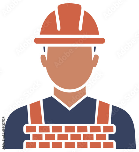Professional bricklayer wearing safety hard hat and work uniform icon illustration