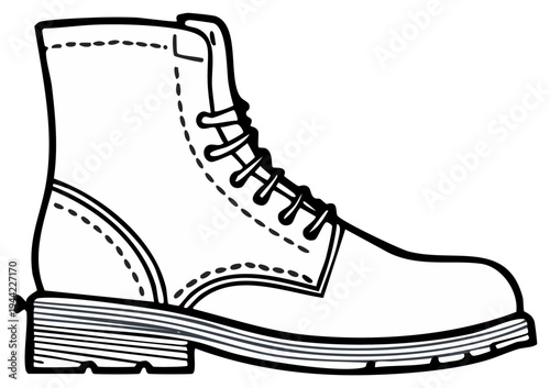 Illustration of a work boot, a classic footwear design with laces and stitching
