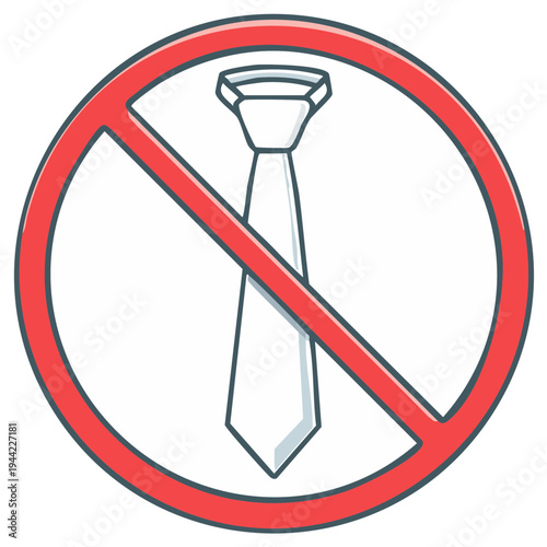 Tie forbidden, formal clothing prohibition vector illustration, no tie symbol, restrictions and regulations sign, warning message