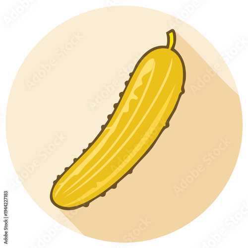Pickled Cucumber Icon Design Featuring Yellow Vegetable with Shadow Effect in a Tan Circle Isolated