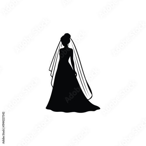 Bridal dress silhouette icon vector flat design.