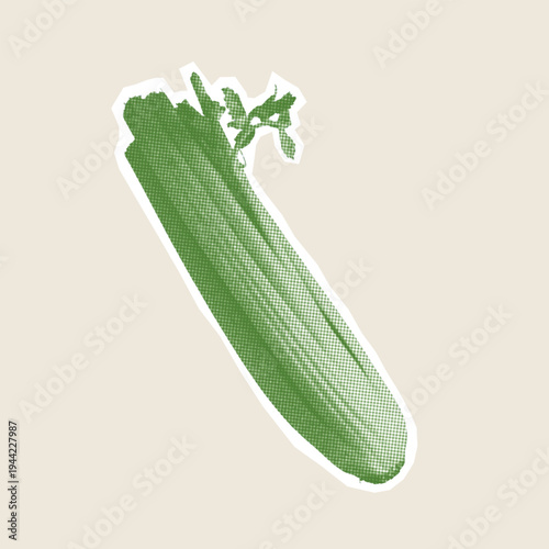 Celery stalk illustrated in green halftone vector style isolated on neutral background.