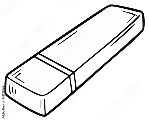 Simple hand drawn illustration of a rectangular eraser with a clean outline