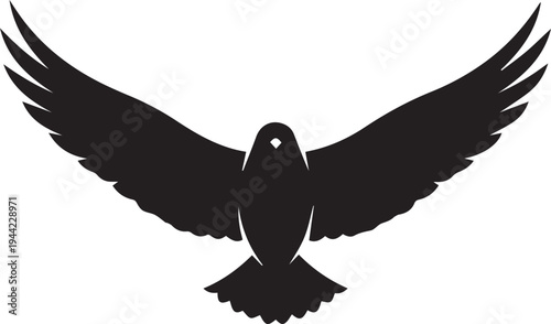 Black silhouette of a bird in flight with outstretched wings